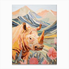 Colourful Patchwork Rhino 5 Canvas Print