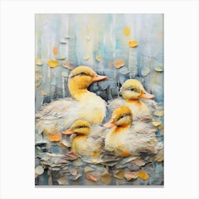 Ducklings Swimming Mixed Media Collage 3 Canvas Print