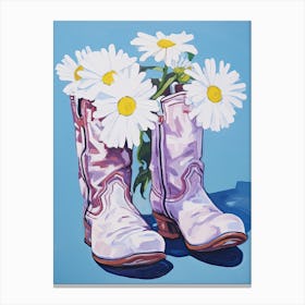 A Painting Of Cowboy Boots With Daisies Flowers, Fauvist Style, Still Life 1 Canvas Print