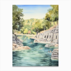 Swimming In Krka National Park Croatia Watercolour Canvas Print