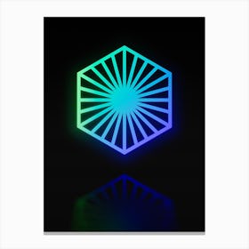 Neon Blue and Green Abstract Geometric Glyph on Black n.0145 Canvas Print