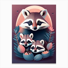 Mother With Baby Raccoons Canvas Print