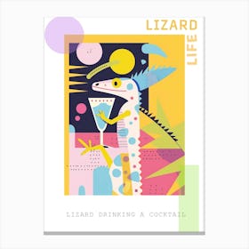 Lizard Drinking A Cocktail Modern Abstract Illustration 2 Poster Canvas Print
