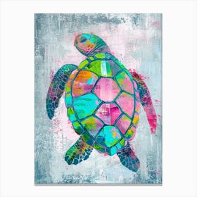 Green & Pink Abstract Sea Turtle Painting Canvas Print