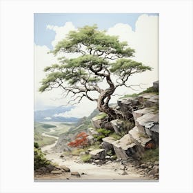 Koya San In Wakayama, Japanese Brush Painting, Ukiyo E, Minimal 1 Canvas Print