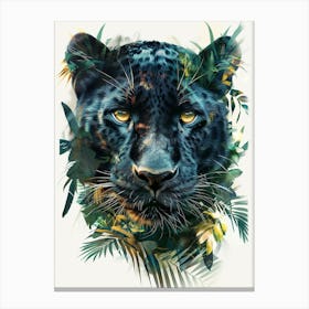 Double Exposure Realistic Black Panther With Jungle 28 Canvas Print