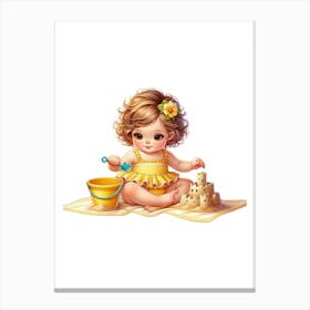 Little Girl Playing With Sand Canvas Print