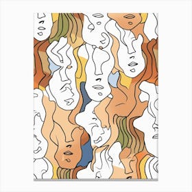Beige Abstract Face Line Illustration 1 Canvas Print
