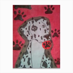 A Dalmatian holding a Frisbee Canvas Print