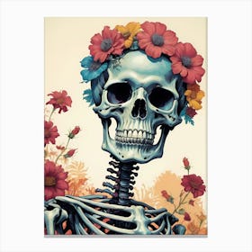 Floral Skeleton In The Style Of Pop Art (29) Canvas Print