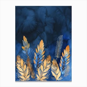 Blue And Gold Leaves 7 Canvas Print