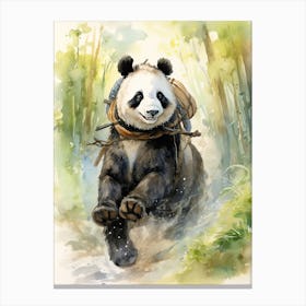 Panda Art Horseback Riding Watercolour 4 Canvas Print