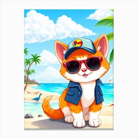 Cool Cat On The Beach Canvas Print