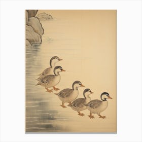 Duckling Family Japanese Woodblock Style 2 Canvas Print