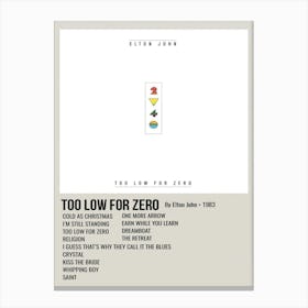 Too Low For Zero By Elton John 1983 Poster 1 Canvas Print