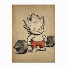 Little Boy Lifting Weights Canvas Print