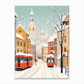 Retro Winter Illustration Krakow Poland Canvas Print