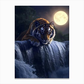 Tiger By The Waterfall. Generated AI. Art Print Canvas Print