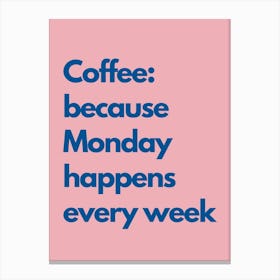 Because Monday Happens Every Week Pink And Navy Kitchen Typography Canvas Print