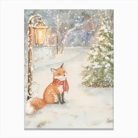 Fox In The Snow. Watercolor Christmas Illustration for Kids Room. Nursery Canvas Print