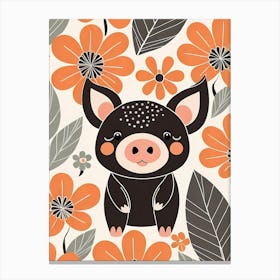 Floral Cute Baby Pig Nursery (25) Canvas Print