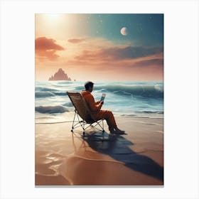Man Reading A Book On The Beach Canvas Print