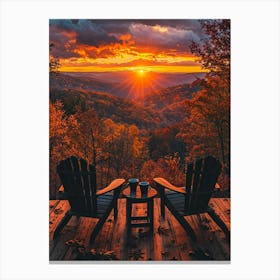 Autumn Sunset | Enjoying the View | Cosy Cabin Viewpoint Photography | Photographic Print Idyllic Landscape Scenery Over the Forest | National Park in HD Canvas Print