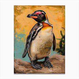 Galapagos Penguin Fernandina Island Colour Block Painting 1 Canvas Print