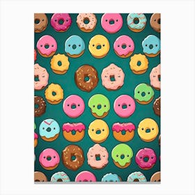 Kawaii Donuts Pattern Canvas Print