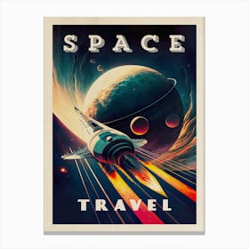 Space Travel — Vintage retro space poster, retrofuturism poster, retro space, propaganda poster Canvas Print