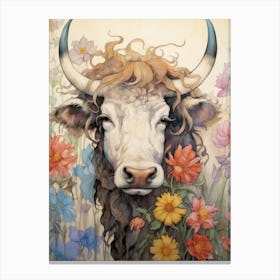 Cow With Wildflowers Canvas Print