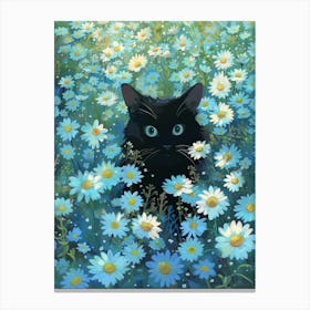 Black Cat In Daisies 1 Canvas Print