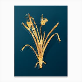 Vintage Summer Snowflake Botanical in Gold on Teal Blue n.0304 Canvas Print