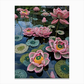 Pink Lotus Knitted In Crochet 1 Canvas Print