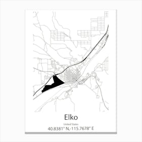 Elko,United States Minimalist Map Canvas Print