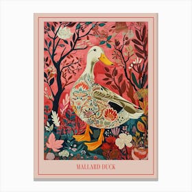 Floral Animal Painting Mallard Duck 2 Poster Canvas Print
