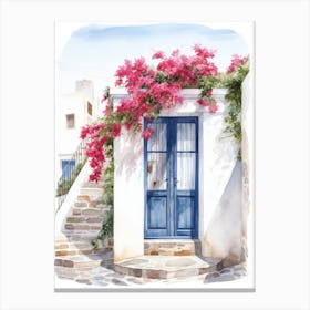 Mykonos, Greece   Mediterranean Doors Watercolour Painting 3 Canvas Print