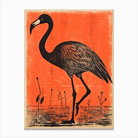 Flamingo, Woodblock Animal  Drawing 5 Canvas Print