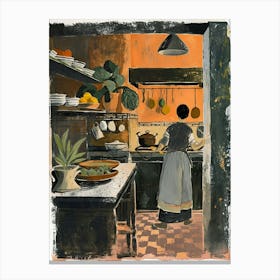 Cook In A Kitchen Gouache Painting Canvas Print