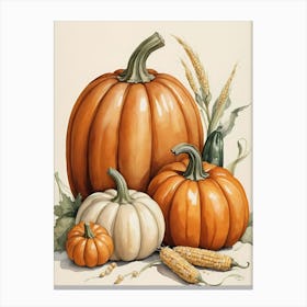Holiday Illustration With Pumpkins, Corn, And Vegetables (24) Canvas Print