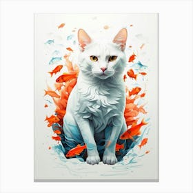 Cat With Fishes Canvas Print