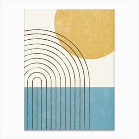 Sunny Ocean Mid-century Modern Beach Minimalist - Yellow Blue Canvas Print