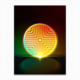 Neon Geometric Glyph in Watermelon Green and Red on Black n.0252 Canvas Print