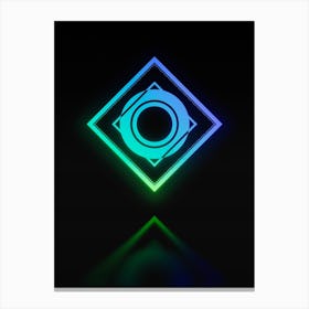 Neon Blue and Green Abstract Geometric Glyph on Black n.0472 Canvas Print