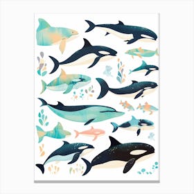 Cute Pastel Orca Whale And Sealife 2 Canvas Print