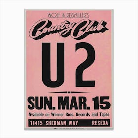 U2 Country Club Concert Poster Canvas Print