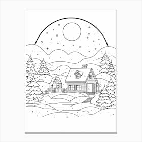 Winter Wonderland Landscape Line Art 2 Canvas Print