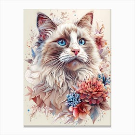 Cat With Flowers 4 Canvas Print