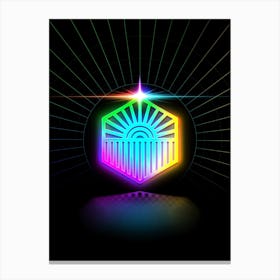 Neon Geometric Glyph in Candy Blue and Pink with Rainbow Sparkle on Black n.0177 Canvas Print