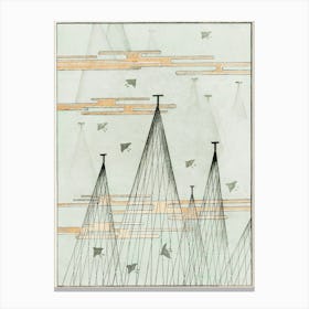 Skyscape With Birds Flying Illustrastion, Shin Bijutsukai Canvas Print